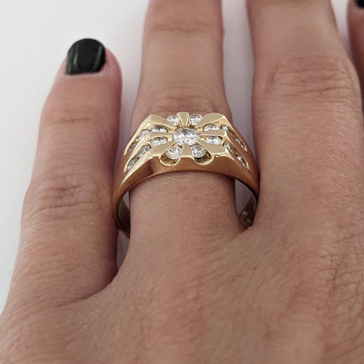 14K 1.02 CARAT TOTAL WEIGHT SI1-SI2 H DIAMOND ROUND (17) CHANNEL CLUSTER ESTATE RING 8.9 GRAMS