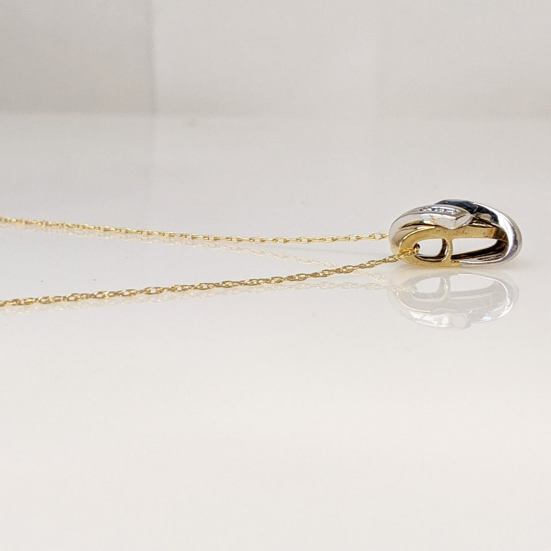 18K TWO-TONE SAPPHIRE OVAL 4X5 WITH (6) MELEE ESTATE "X" PENDANT & 14K CHAIN 3.1 GRAMS