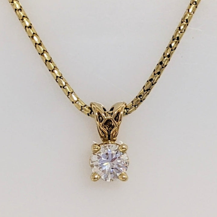 14K .44 CARAT TOTAL I1 J DIAMOND ROUND (1) ESTATE PENDANT & CHAIN 3.2 GRAMS