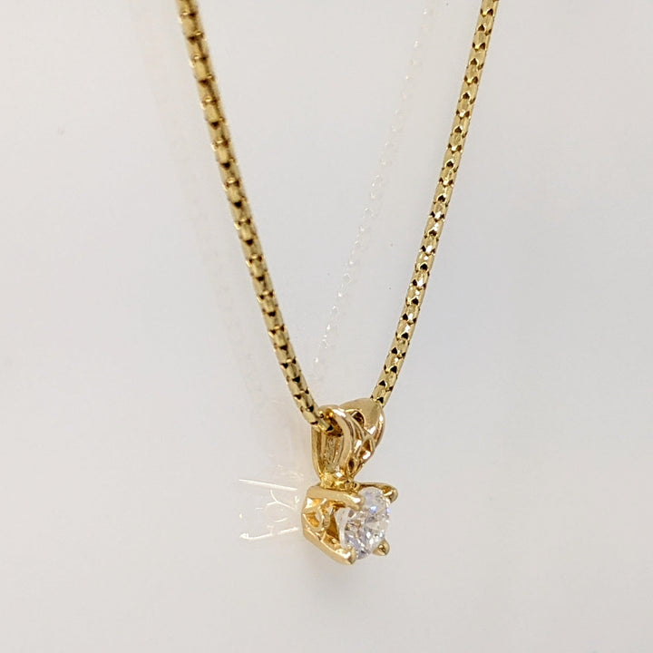 14K .44 CARAT TOTAL I1 J DIAMOND ROUND (1) ESTATE PENDANT & CHAIN 3.2 GRAMS