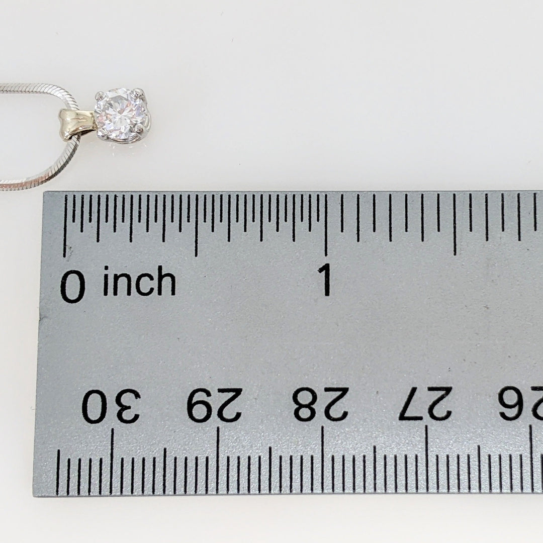 14K WHITE .45 CARAT TOTAL SI1 F DIAMOND ROUND ESTATE PENDANT & CHAIN 4.7 GRAMS