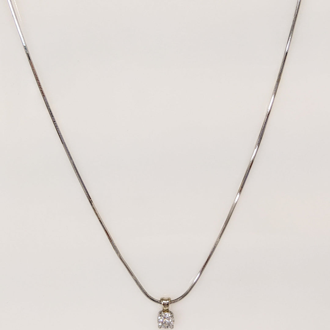 14K WHITE .45 CARAT TOTAL SI1 F DIAMOND ROUND ESTATE PENDANT & CHAIN 4.7 GRAMS