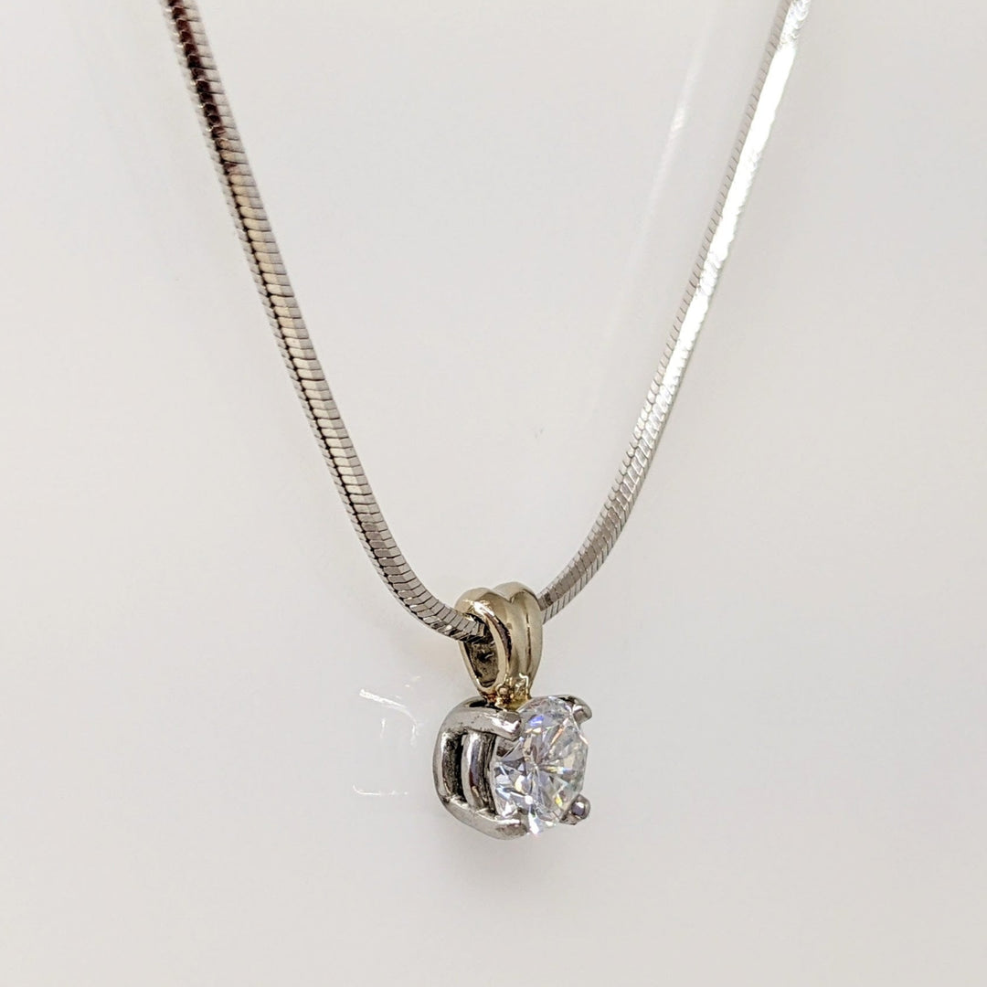 14K WHITE .45 CARAT TOTAL SI1 F DIAMOND ROUND ESTATE PENDANT & CHAIN 4.7 GRAMS