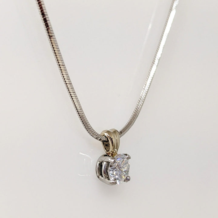 14K WHITE .45 CARAT TOTAL SI1 F DIAMOND ROUND ESTATE PENDANT & CHAIN 4.7 GRAMS