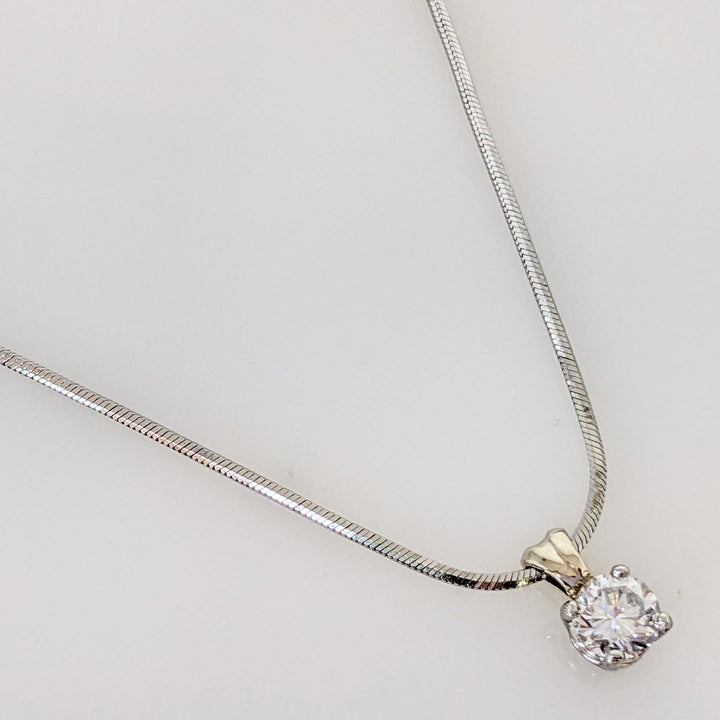 14K WHITE .45 CARAT TOTAL SI1 F DIAMOND ROUND ESTATE PENDANT & CHAIN 4.7 GRAMS