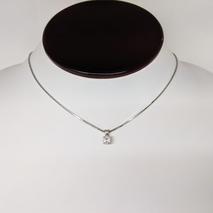 14K WHITE .45 CARAT TOTAL SI1 F DIAMOND ROUND ESTATE PENDANT & CHAIN 4.7 GRAMS