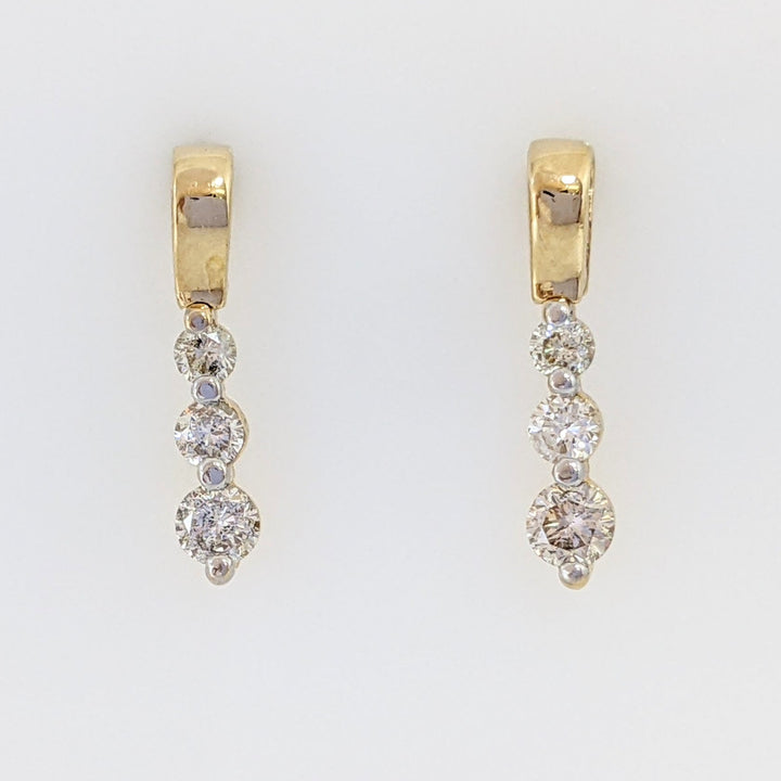 14K .42 CARAT TOTAL WEIGHT I1 J DIAMOND ROUND (6) DROP ESTATE EARRINGS 1.3 GRAMS