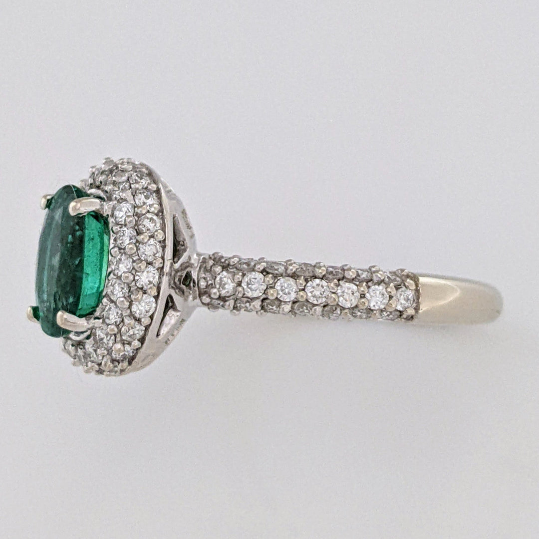 18K WHITE 1.25 CARAT TOTAL EMERALD ROUND WITH .78 DIAMOND TOTAL WEIGHT HALO ESTATE RING 4.5 GRAMS