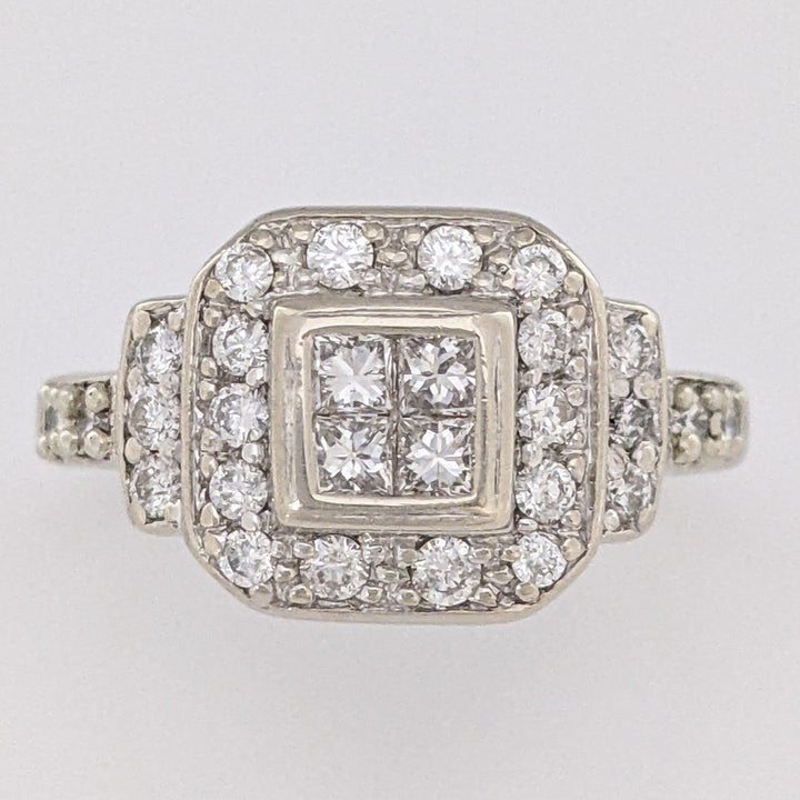 14K WHITE .68 CARAT TOTAL WEIGHT SI2 H DIAMOND PRINCESS CUT (4) ROUND (24) ESTATE RING 4.0 GRAMS