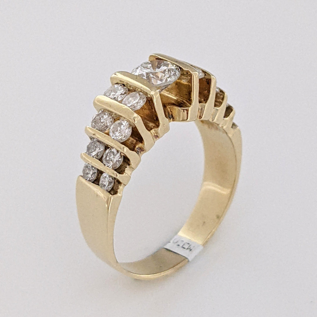 14K 1.19 CARAT TOTAL WEIGHT SI2-I1 H DIAMOND ROUND (17) ESTATE BAR SET RING 5.7 GRAMS