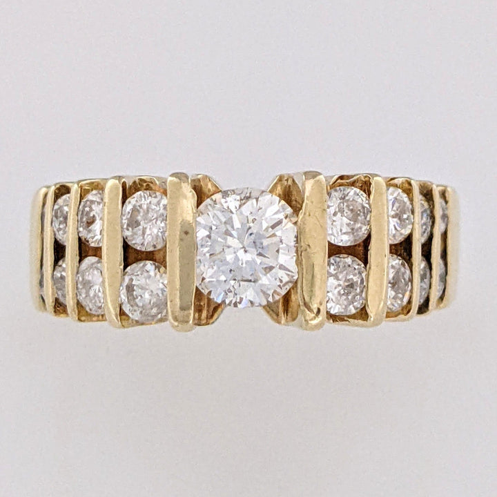 14K 1.19 CARAT TOTAL WEIGHT SI2-I1 H DIAMOND ROUND (17) ESTATE BAR SET RING 5.7 GRAMS