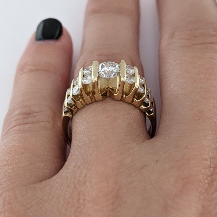 14K 1.19 CARAT TOTAL WEIGHT SI2-I1 H DIAMOND ROUND (17) ESTATE BAR SET RING 5.7 GRAMS