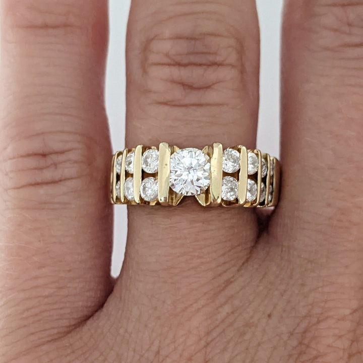 14K 1.19 CARAT TOTAL WEIGHT SI2-I1 H DIAMOND ROUND (17) ESTATE BAR SET RING 5.7 GRAMS