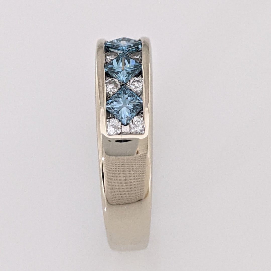18K WHITE 1.36 CARAT TOTAL WEIGHT VS2 H DIAMOND PRINCESS CUT BLUE (5) ROUND WHITE (12) ESTATE BAND 8.1 GRAMS