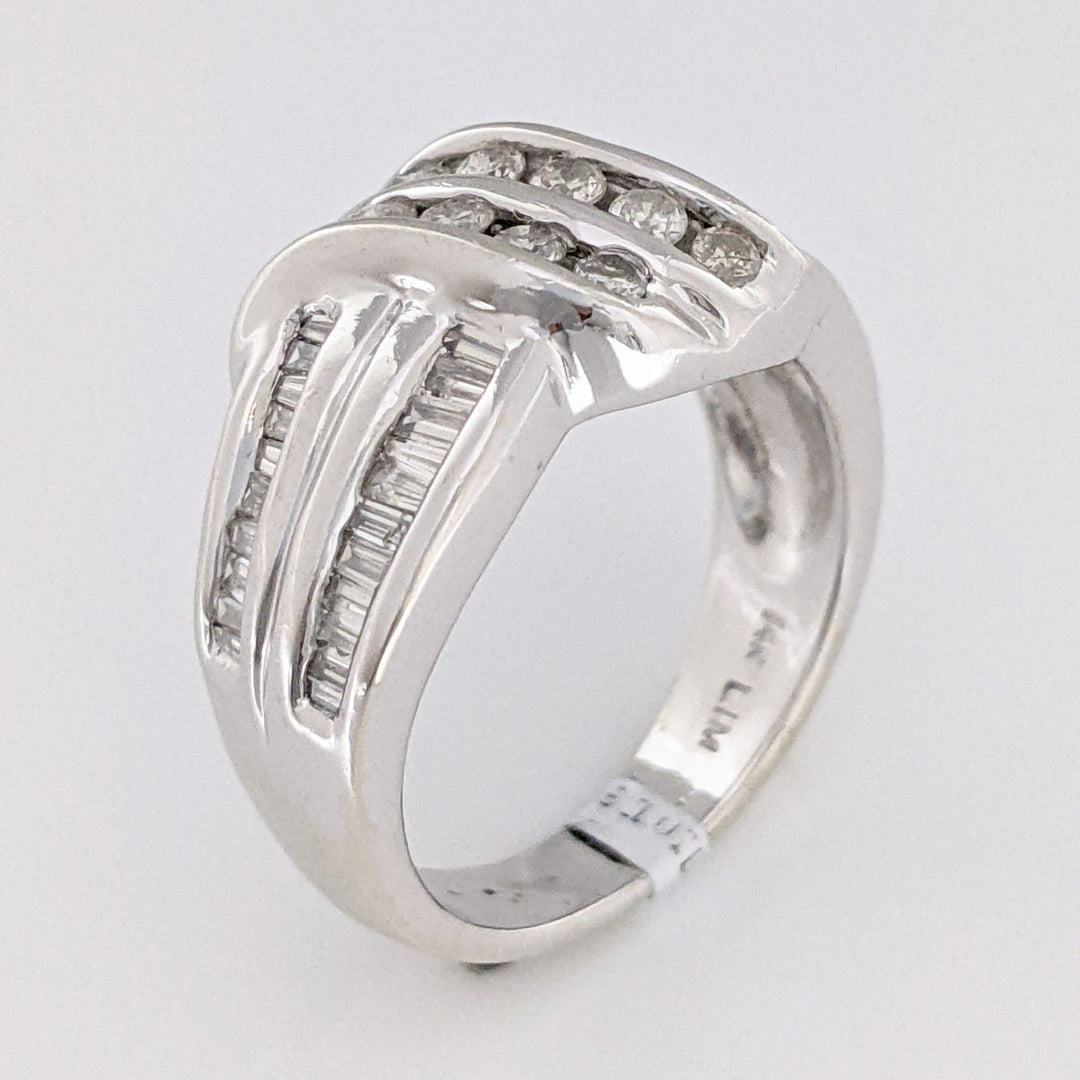 14K WHITE .72 CARAT TOTAL WEIGHT VS2-I1 J DIAMOND ROUND (10) BAGUETTE (42) ESTATE BAND 8.0 GRAMS