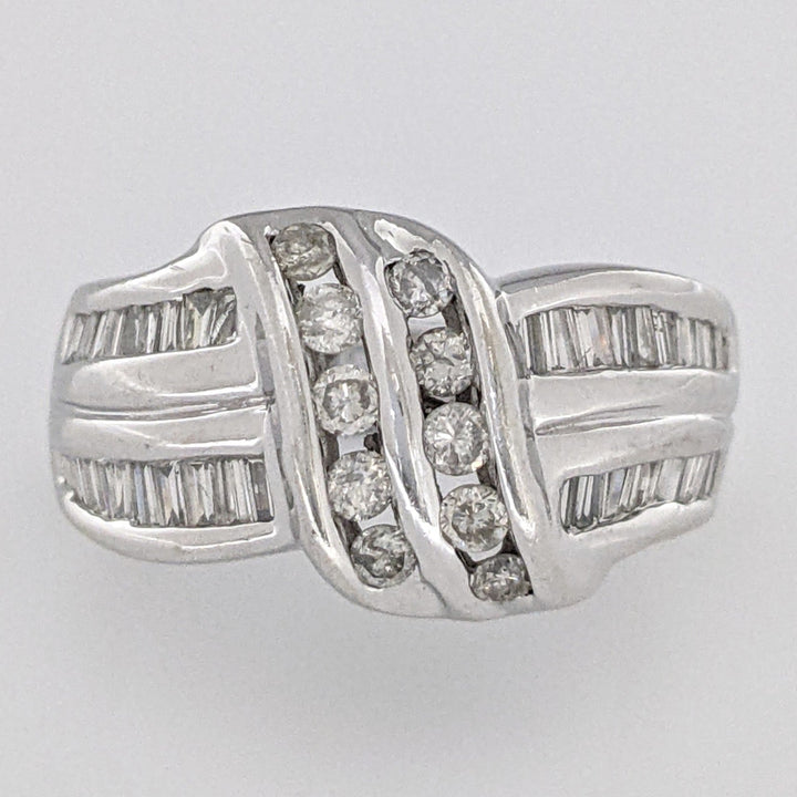 14K WHITE .72 CARAT TOTAL WEIGHT VS2-I1 J DIAMOND ROUND (10) BAGUETTE (42) ESTATE BAND 8.0 GRAMS