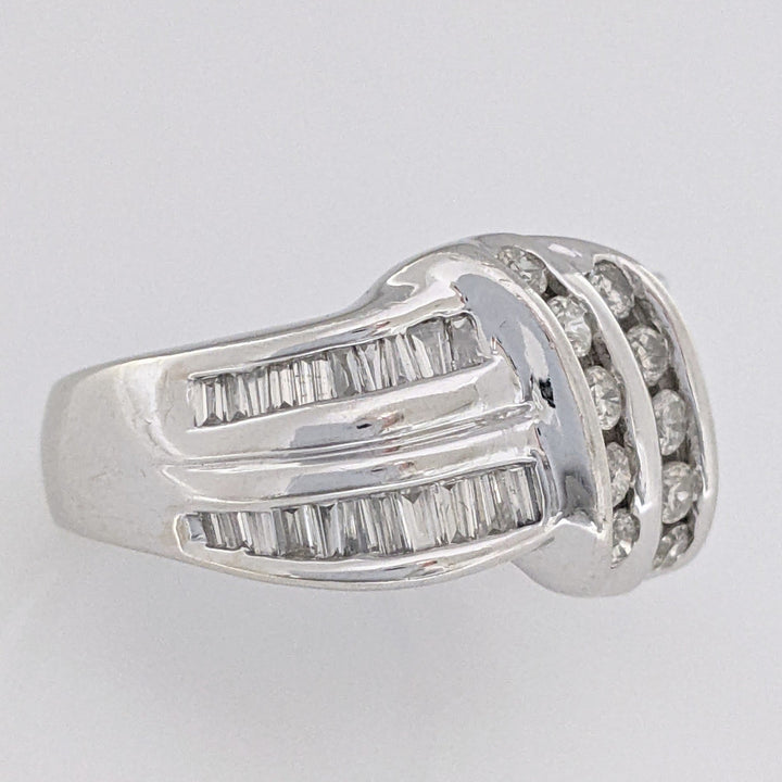 14K WHITE .72 CARAT TOTAL WEIGHT VS2-I1 J DIAMOND ROUND (10) BAGUETTE (42) ESTATE BAND 8.0 GRAMS