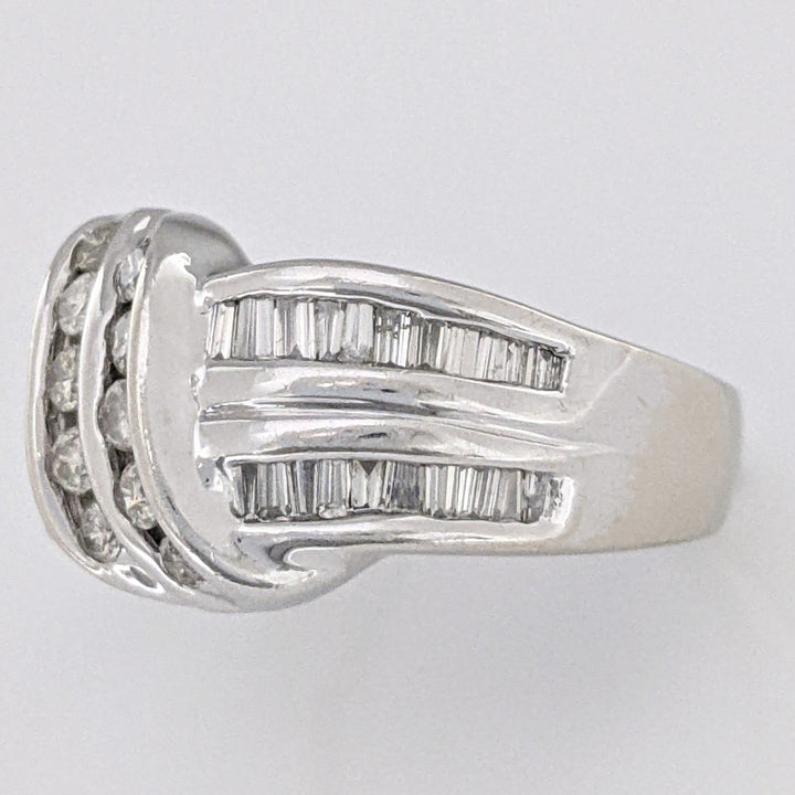 14K WHITE .72 CARAT TOTAL WEIGHT VS2-I1 J DIAMOND ROUND (10) BAGUETTE (42) ESTATE BAND 8.0 GRAMS
