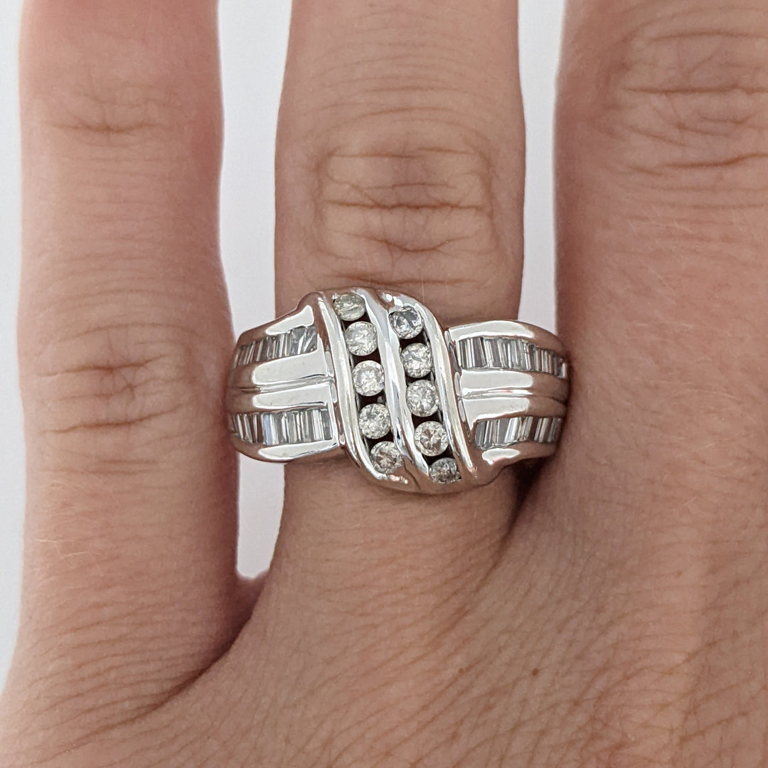 14K WHITE .72 CARAT TOTAL WEIGHT VS2-I1 J DIAMOND ROUND (10) BAGUETTE (42) ESTATE BAND 8.0 GRAMS