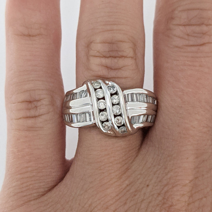 14K WHITE .72 CARAT TOTAL WEIGHT VS2-I1 J DIAMOND ROUND (10) BAGUETTE (42) ESTATE BAND 8.0 GRAMS
