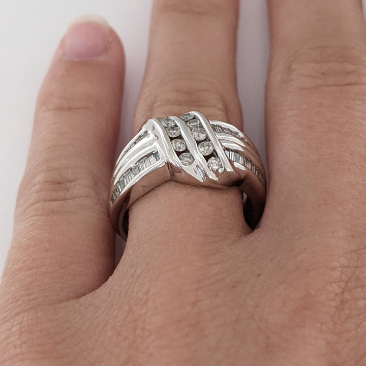14K WHITE .72 CARAT TOTAL WEIGHT VS2-I1 J DIAMOND ROUND (10) BAGUETTE (42) ESTATE BAND 8.0 GRAMS