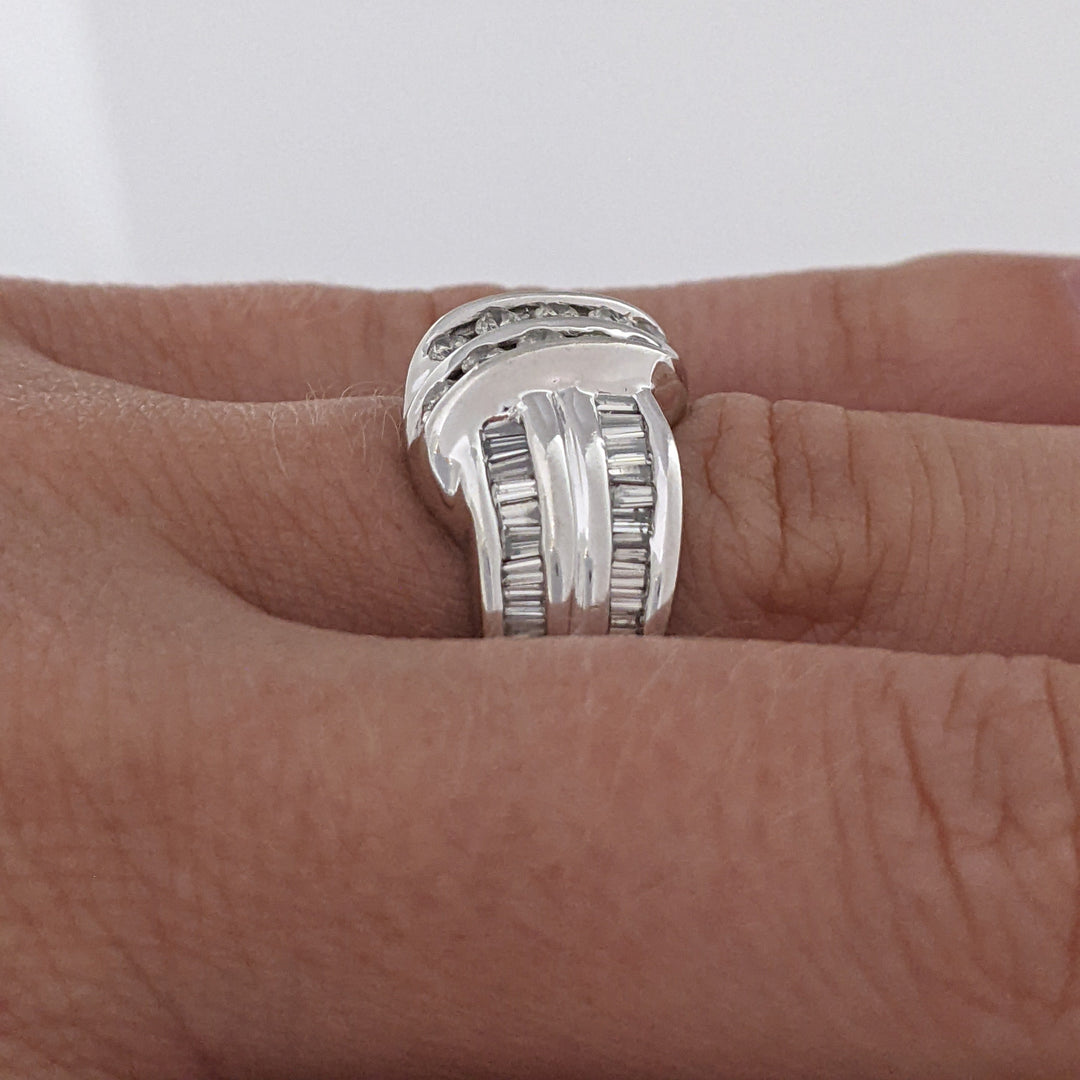 14K WHITE .72 CARAT TOTAL WEIGHT VS2-I1 J DIAMOND ROUND (10) BAGUETTE (42) ESTATE BAND 8.0 GRAMS