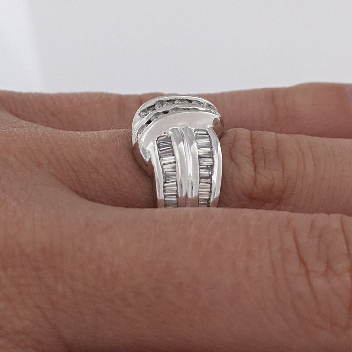 14K WHITE .72 CARAT TOTAL WEIGHT VS2-I1 J DIAMOND ROUND (10) BAGUETTE (42) ESTATE BAND 8.0 GRAMS