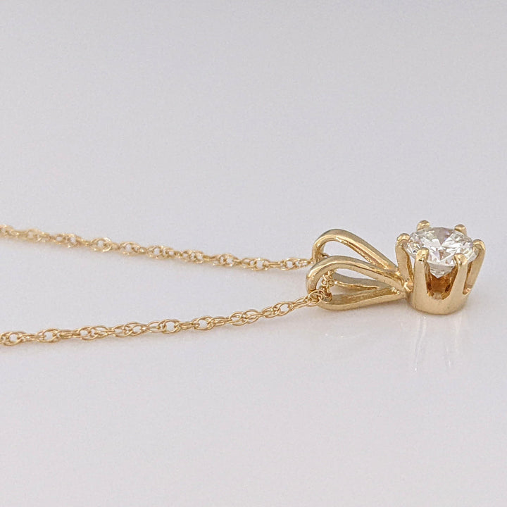 14K .38 CARAT TOTAL SI1 I DIAMOND ROUND (1) ESTATE SOLITAIRE PENDANT & CHAIN 1.2 GRAMS