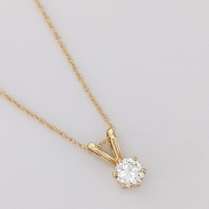 14K .38 CARAT TOTAL SI1 I DIAMOND ROUND (1) ESTATE SOLITAIRE PENDANT & CHAIN 1.2 GRAMS