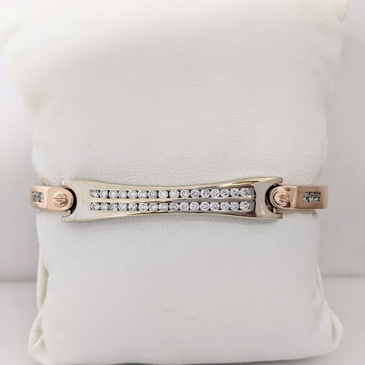 14K TWO- TONE 1.26 CARAT TOTAL WEIGHT I1 G DIAMOND ROUND (38) ESTATE CHANNEL-SET BRACELET 26.4 GRAMS