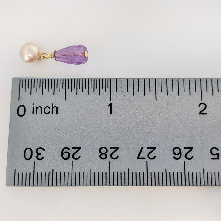 14K PEARL/ AMETHYST DANGLE ESTATE NECKLACE & EARRING SET 9.3 GRAMS