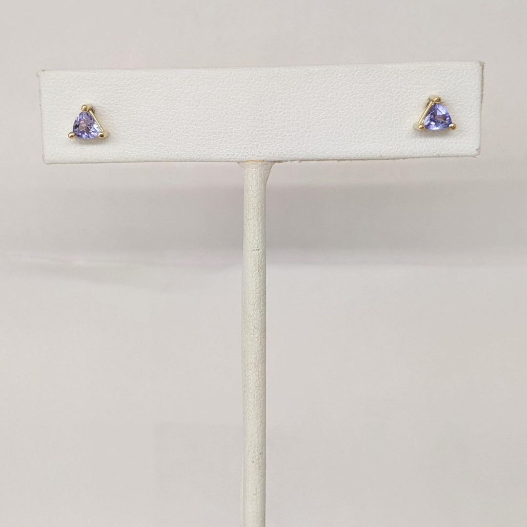 14K TANZANITE TRILLION 4MM ESTATE STUD EARRINGS 0.7 GRAMS