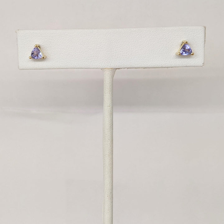14K TANZANITE TRILLION 4MM ESTATE STUD EARRINGS 0.7 GRAMS