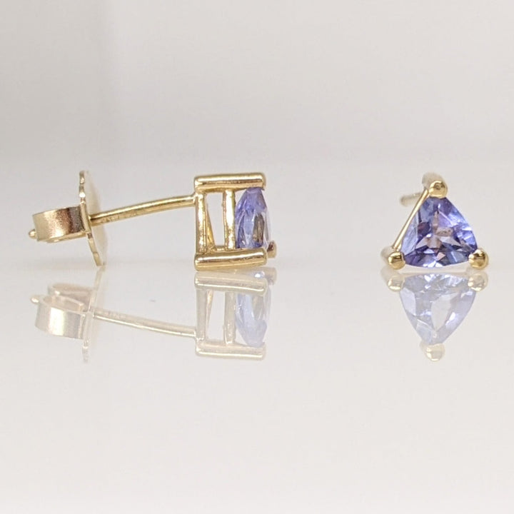 14K TANZANITE TRILLION 4MM ESTATE STUD EARRINGS 0.7 GRAMS