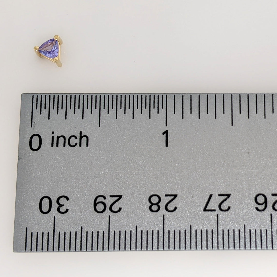 14K TANZANITE TRILLION 4MM ESTATE STUD EARRINGS 0.7 GRAMS