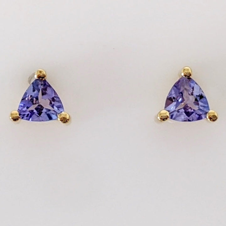 14K TANZANITE TRILLION 4MM ESTATE STUD EARRINGS 0.7 GRAMS