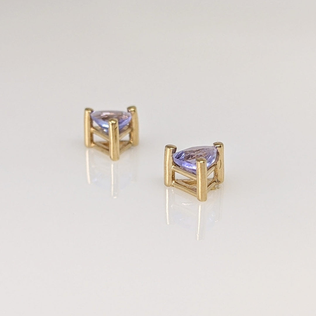 14K TANZANITE TRILLION 4MM ESTATE STUD EARRINGS 0.7 GRAMS