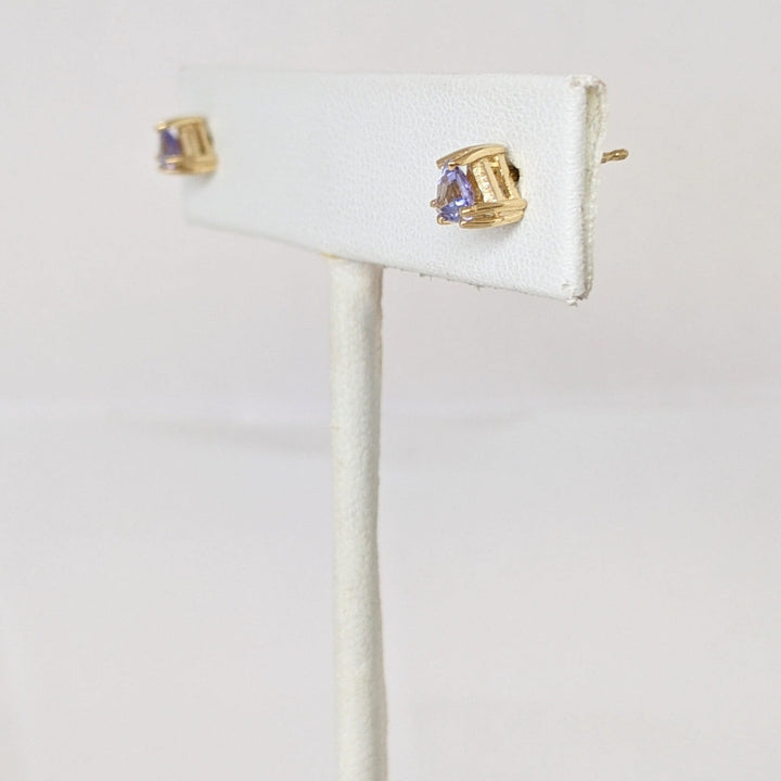 14K TANZANITE TRILLION 4MM ESTATE STUD EARRINGS 0.7 GRAMS