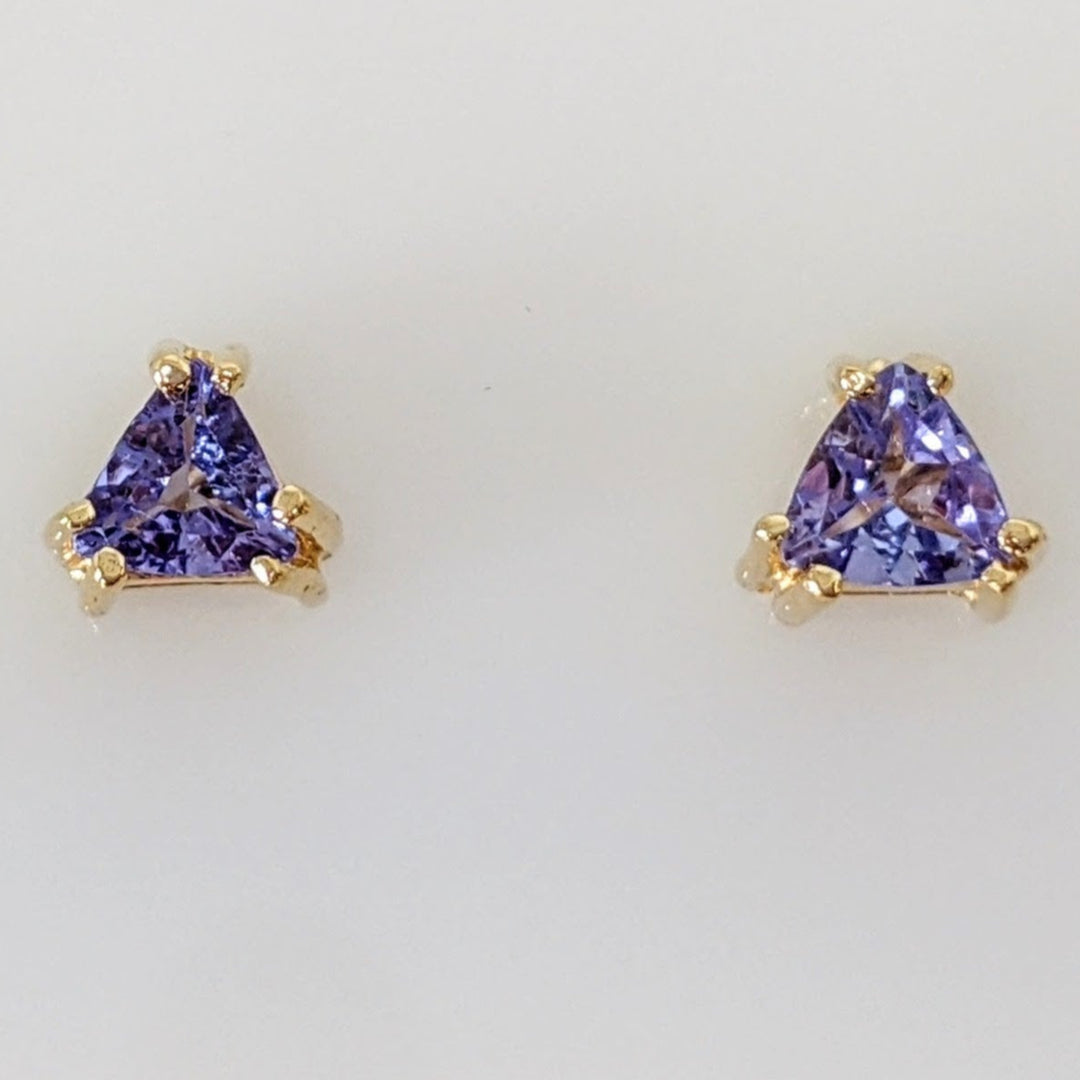 14K TANZANITE TRILLION 4MM ESTATE STUD EARRINGS 0.7 GRAMS