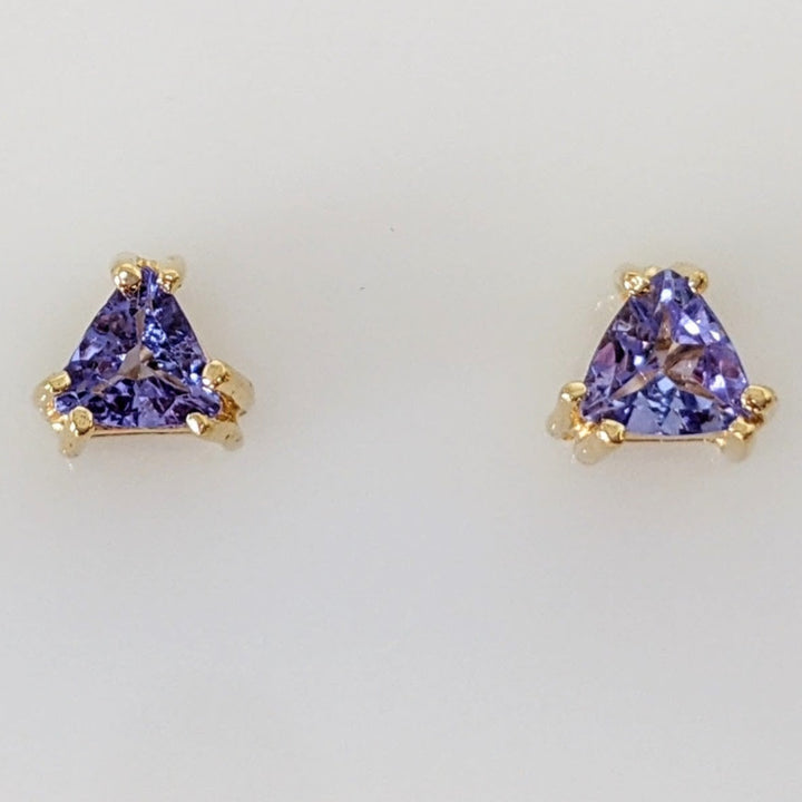 14K TANZANITE TRILLION 4MM ESTATE STUD EARRINGS 0.7 GRAMS