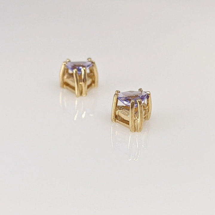 14K TANZANITE TRILLION 4MM ESTATE STUD EARRINGS 0.7 GRAMS
