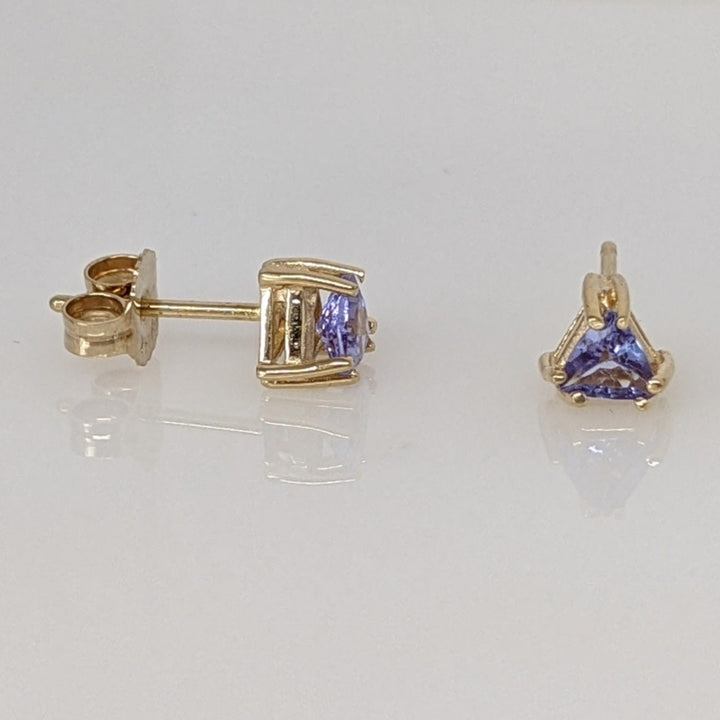 14K TANZANITE TRILLION 4MM ESTATE STUD EARRINGS 0.7 GRAMS