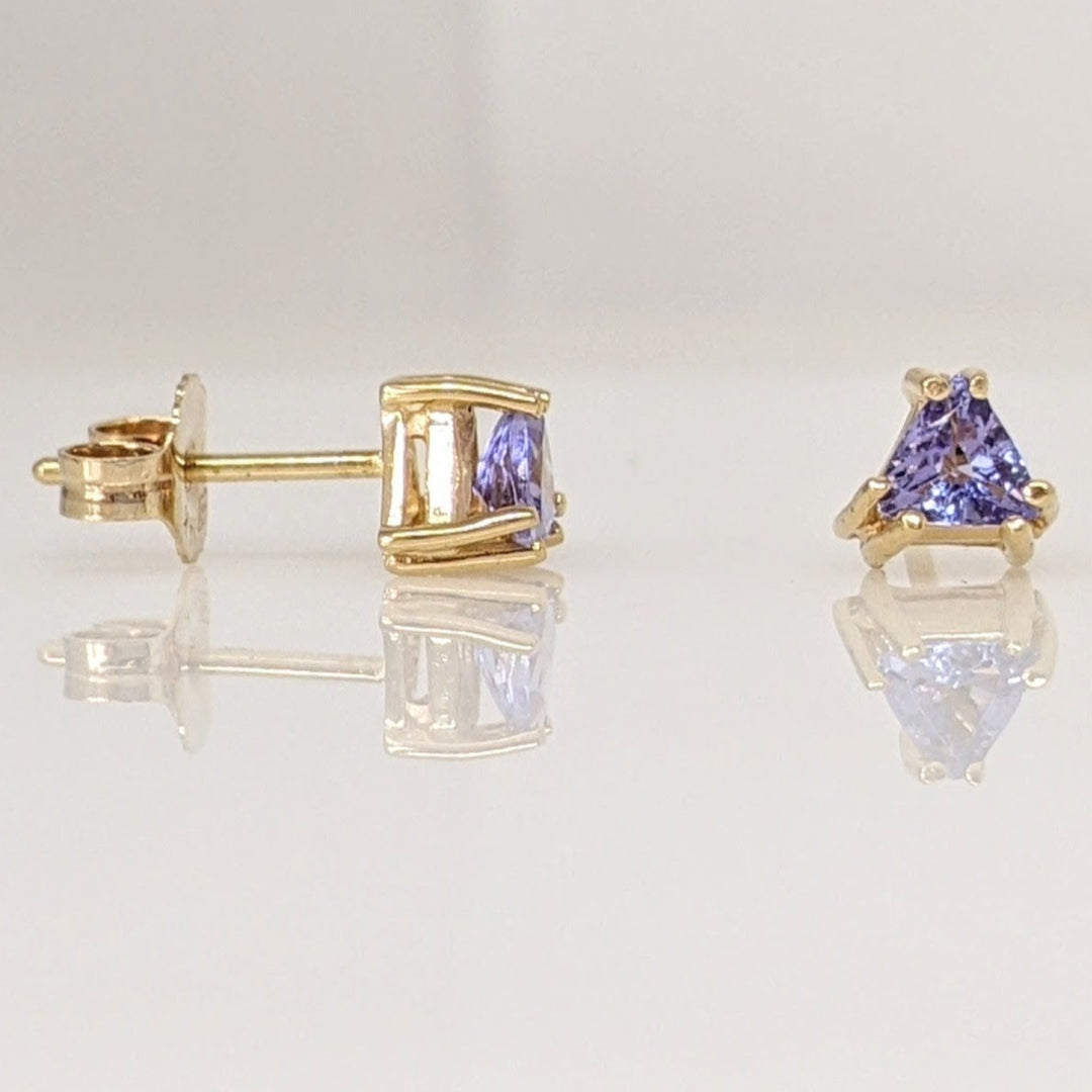 14K TANZANITE TRILLION 4MM ESTATE STUD EARRINGS 0.7 GRAMS