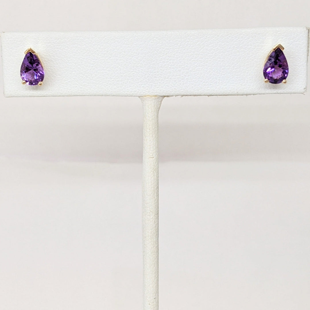 14K AMETHYST PEAR 5X8 ESTATE EARRINGS 1.2 GRAMS