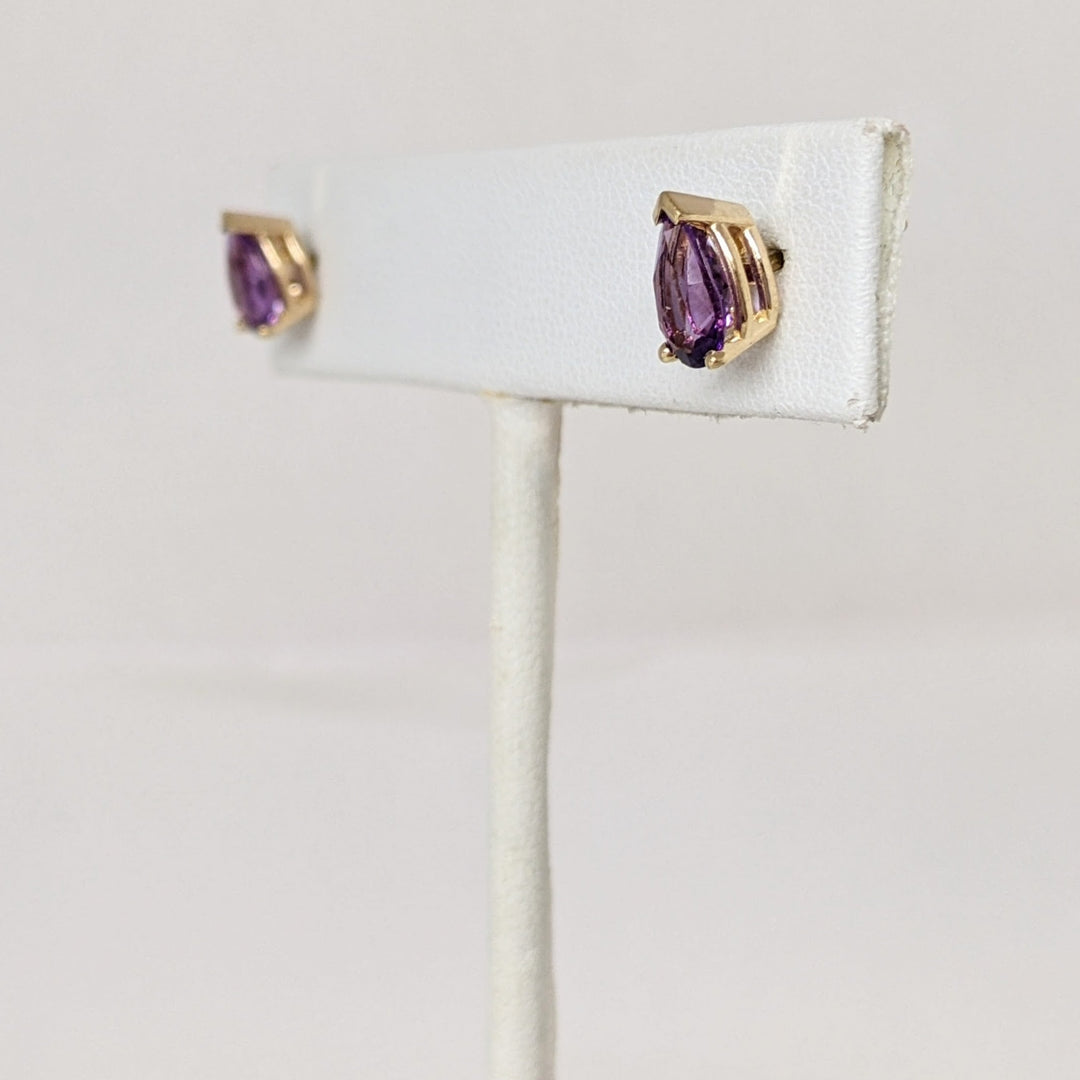 14K AMETHYST PEAR 5X8 ESTATE EARRINGS 1.2 GRAMS