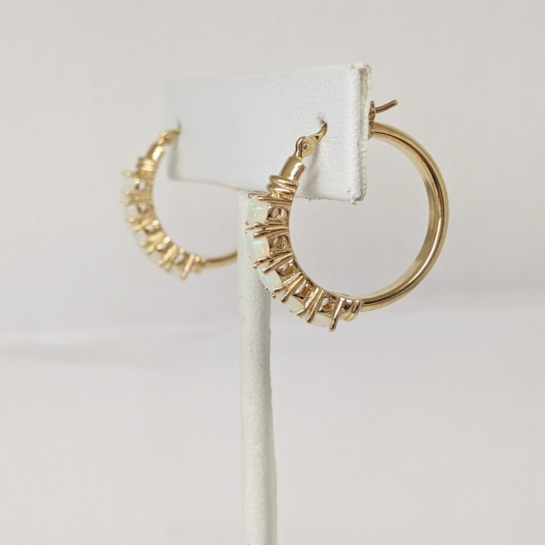 14K OPAL ROUND (10) 3.5MM ESTATE HOOP EARRINGS 4.2 GRAMS