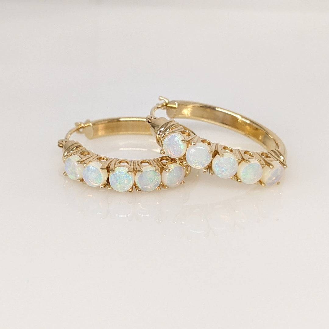 14K OPAL ROUND (10) 3.5MM ESTATE HOOP EARRINGS 4.2 GRAMS