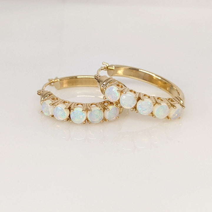 14K OPAL ROUND (10) 3.5MM ESTATE HOOP EARRINGS 4.2 GRAMS