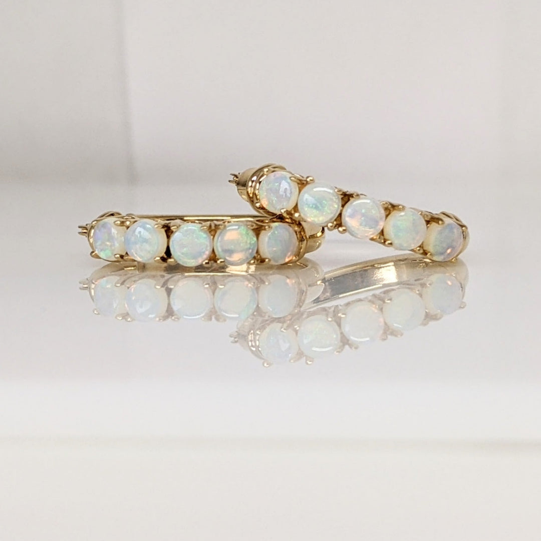 14K OPAL ROUND (10) 3.5MM ESTATE HOOP EARRINGS 4.2 GRAMS
