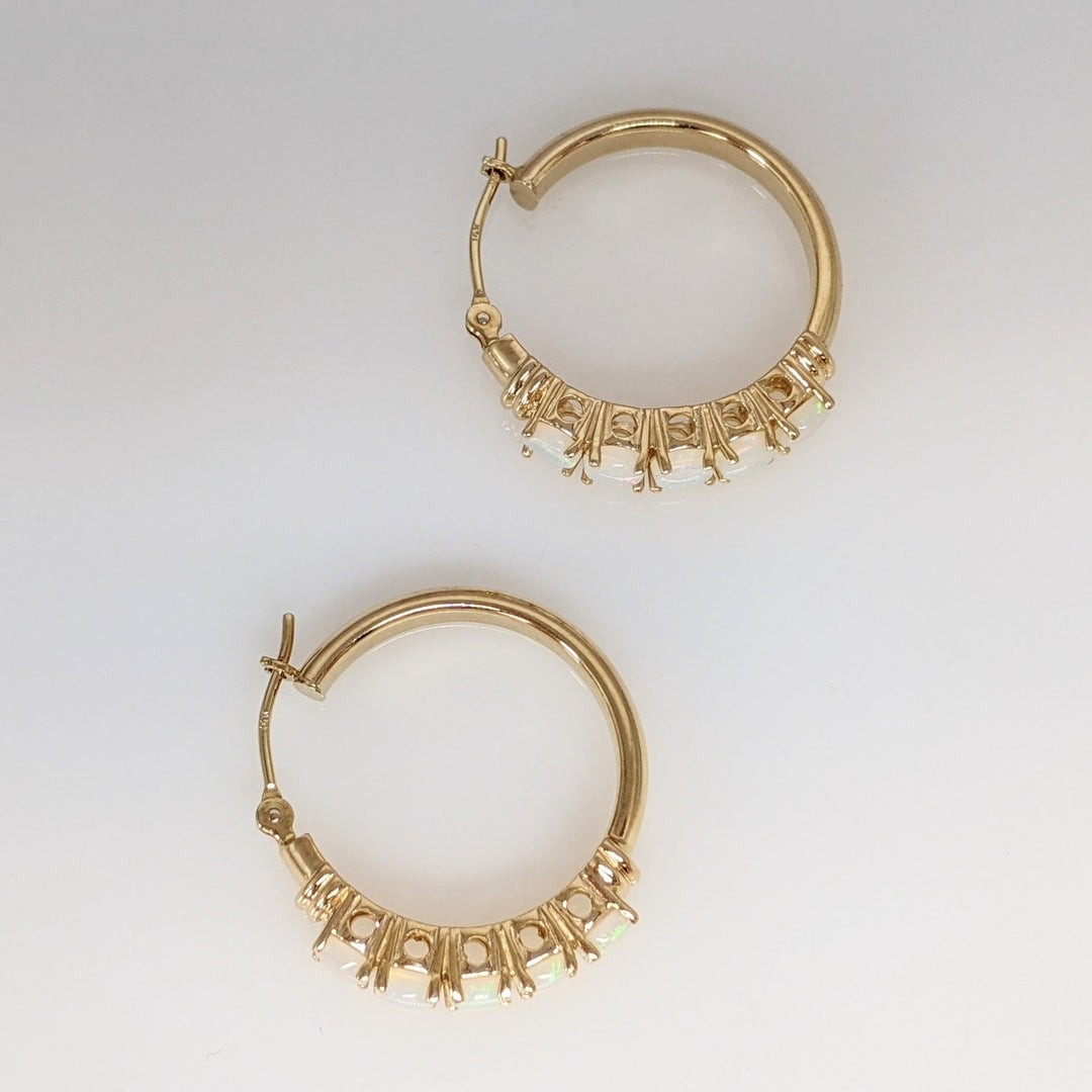 14K OPAL ROUND (10) 3.5MM ESTATE HOOP EARRINGS 4.2 GRAMS